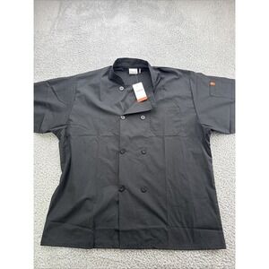 Happy Chef Shirt Mens XL Black Solid Double Breasted Kitchen Uniform #505
